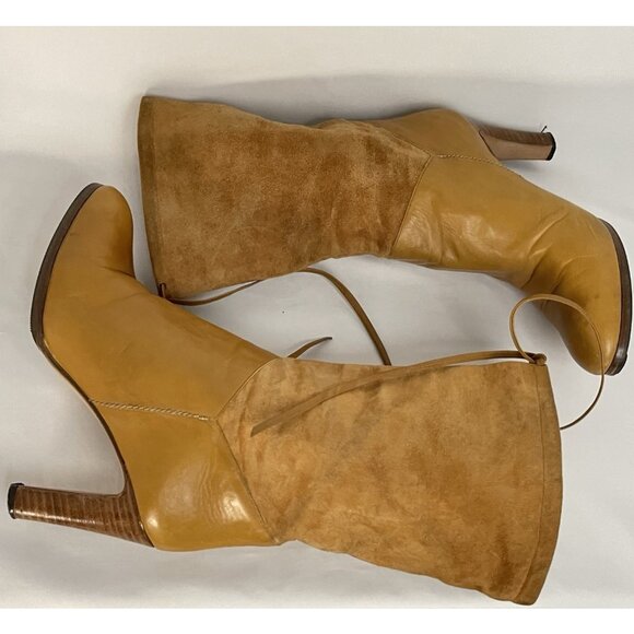 Vintage 1980s Reed Evins sz 8 Made in Italy Leather Suede Calf High Heel Boots - Picture 8 of 13